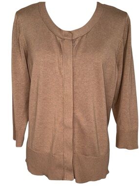 Coldwater Creek Camel Silk Cotton Cardigan Button Front 3/4 Sleeve Minimalist